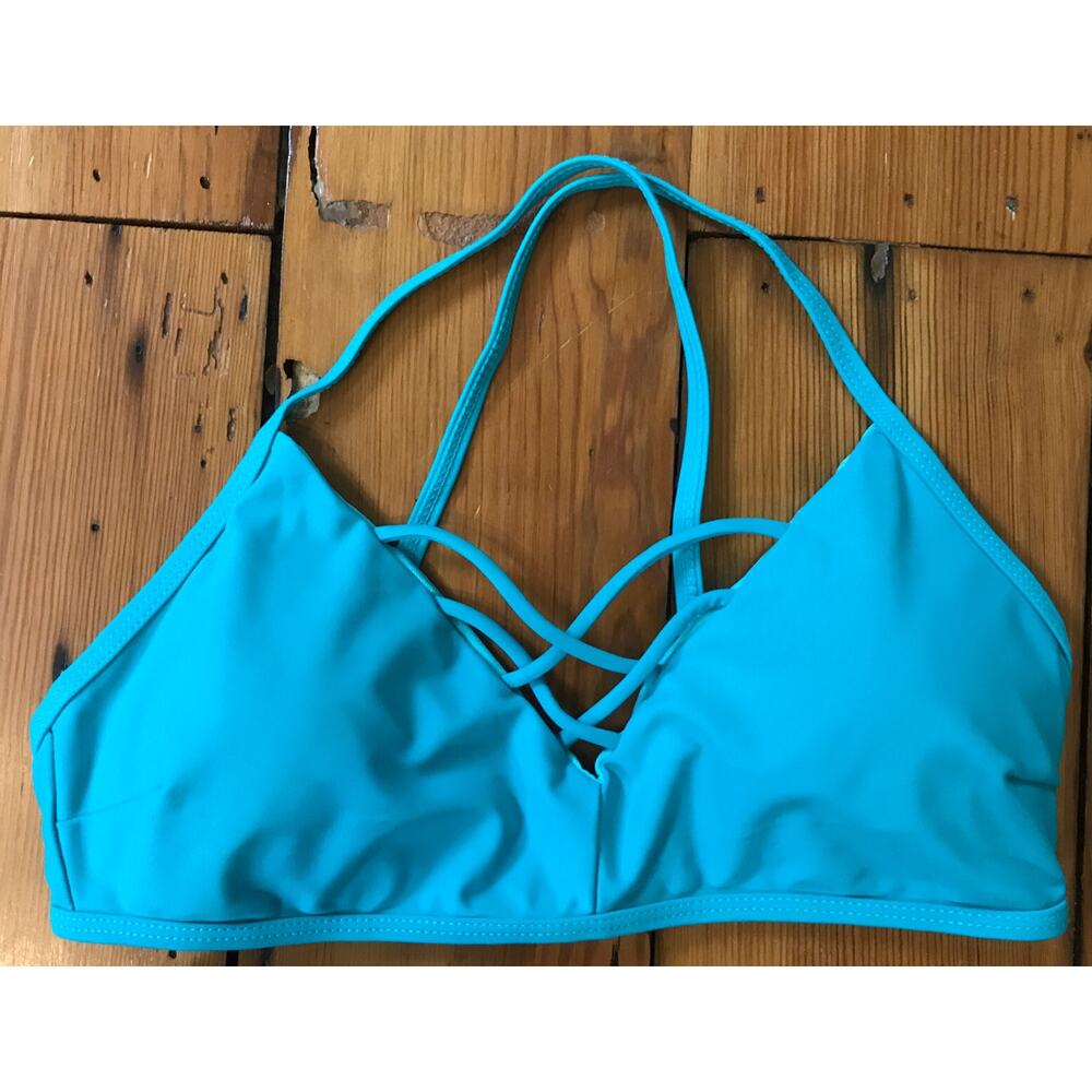 Express Swim Teal Turquoise Blue Bikini Swimsuit Top Small 28" Crisscross